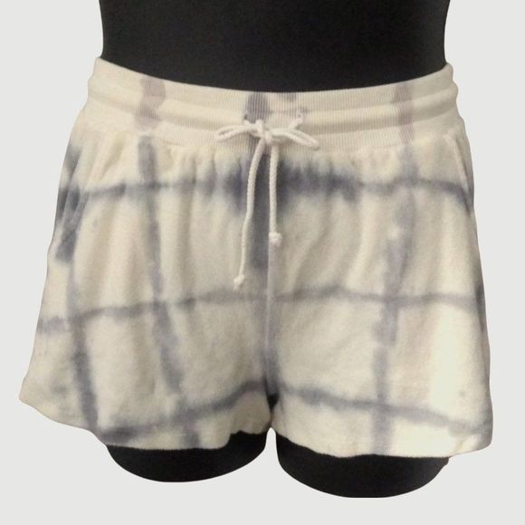 MODODOC TERRY TIE DYE STRIPE DRAWSTRING SHORTS POCKETS CREAM GRAY SMALL - Picture 1 of 4